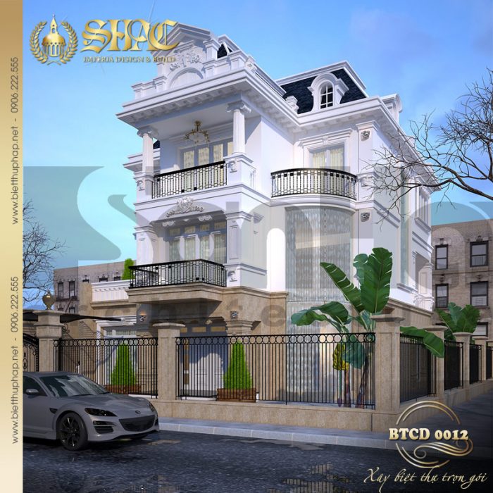 Thiết kế biệt thự bán cổ điển 3 tầng diện tích 12mx15m tại Hà Nội nội thất tiện nghi 