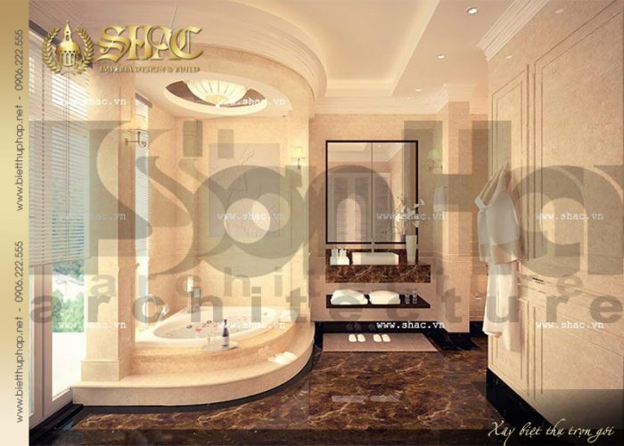 Phương án thiết kế nội thất phòng tắm và vệ sinh biệt thự bán cổ điển 3 tầng tại Hà Nội 