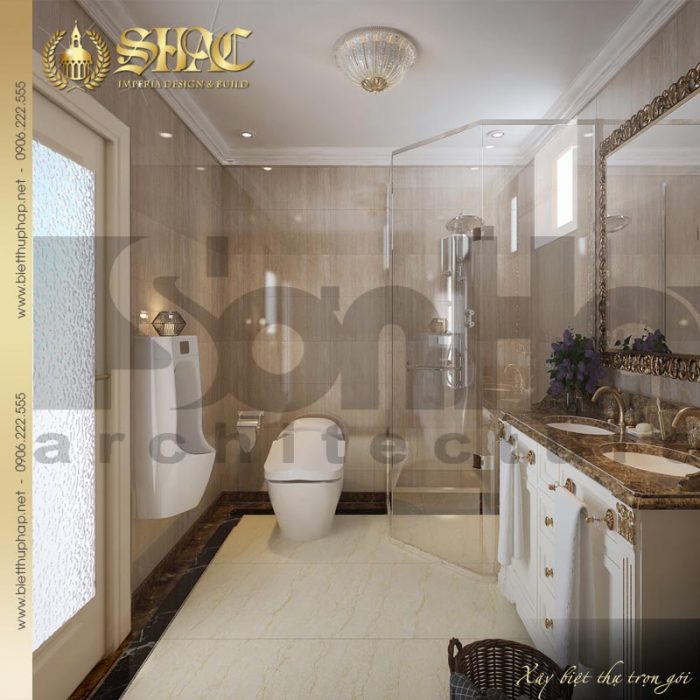 Phương án thiết kế nội thất phòng tắm và vệ sinh phong cách cổ điển cho biệt thự 