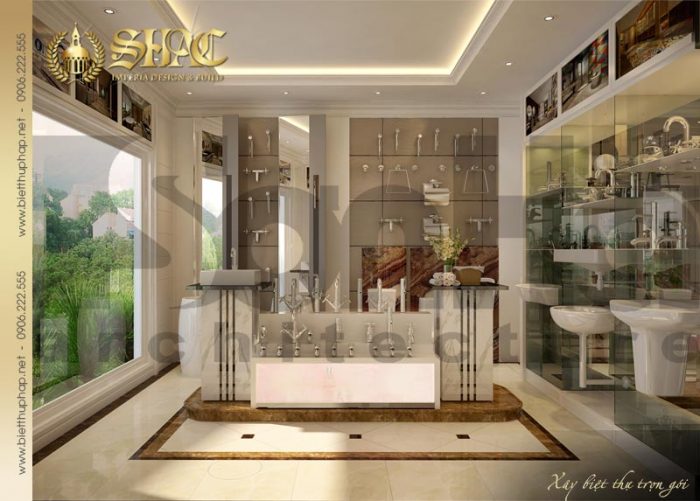 Thiết kế nội thất showroom biệt thự cổ điển pháp 4 tầng bố trí tại Sài Gòn 