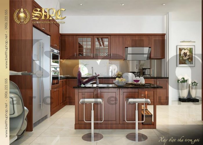 Phương án thiết kế nội thất phòng bếp ăn biệt thự phong cách pháp sang trọng 