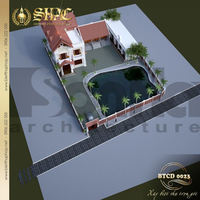 Góc view tổng quan cho thấy quy hoạch khoa học của ngôi biệt thự tân cổ điển 