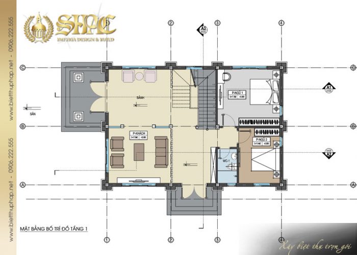 Bản vẽ mặt bằng biệt thự 2 tầng đẹp kiến trúc cổ điển pháp bố trí khoa học 