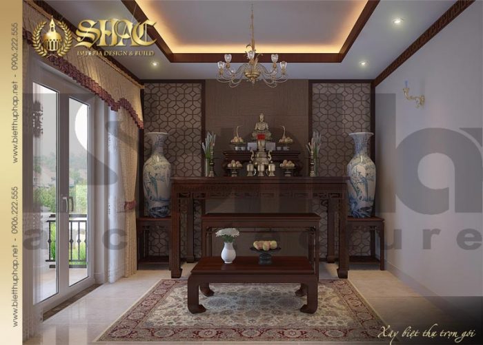 Mẫu thiết kế nội thất phòng thờ biệt thự phong cách pháp 4 tầng tại Sài Gòn 