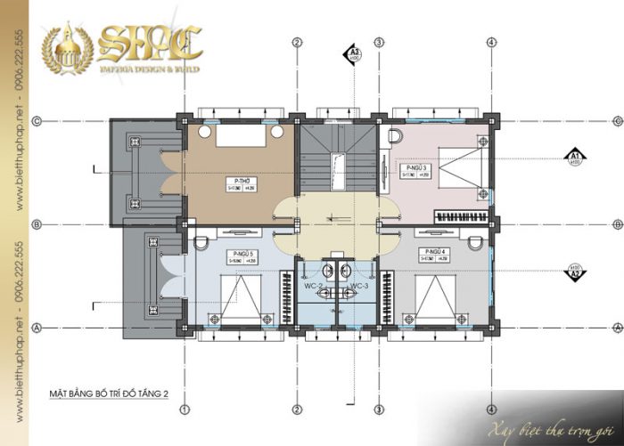 Phương án bố trí mặt bằng công năng biệt thự 2 tầng phong cách bán cổ điển pháp đẹp 