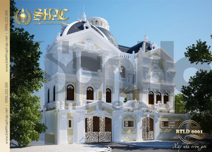 Mặt tiền đẹp của ngôi biệt thự 3 tầng kiểu pháp cổ điển được yêu thích và đánh giá cao 
