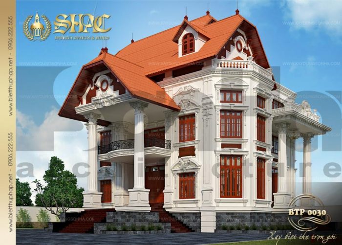Mẫu thiết kế biệt thự phố 3 tầng phong cách cổ điển kiểu pháp tại Đồng Nai 