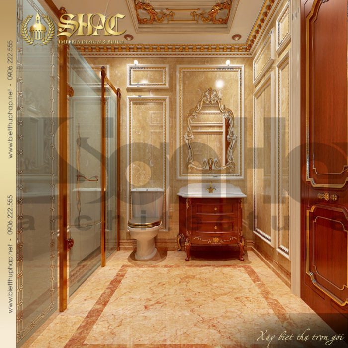 Phương án thiết kế nội thất phòng tắm và vệ sinh xa hoa của ngôi biệt thự pháp cổ 
