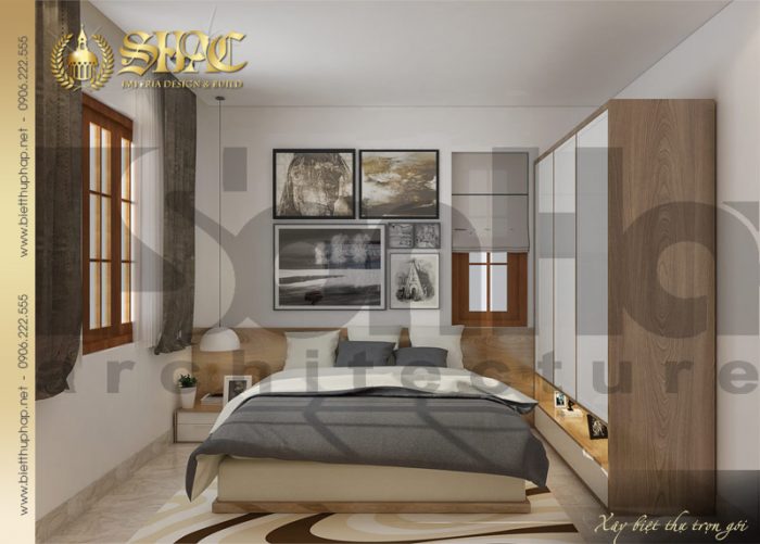 Phương án thiết kế nội thất phòng ngủ giản dị mà đẹp của biệt thự tân cổ điển 1 tầng 