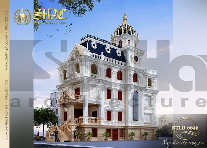 Phương án thiết kế kiến trúc biệt thự lâu đài cổ điển pháp mặt tiền 10m tại Lạng Sơn 
