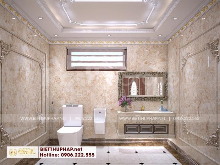 Thiết kế nội thất phòng tắm biệt thự lâu đài đẹp và tiện nghi với màu sắc hoàng gia Châu Âu 