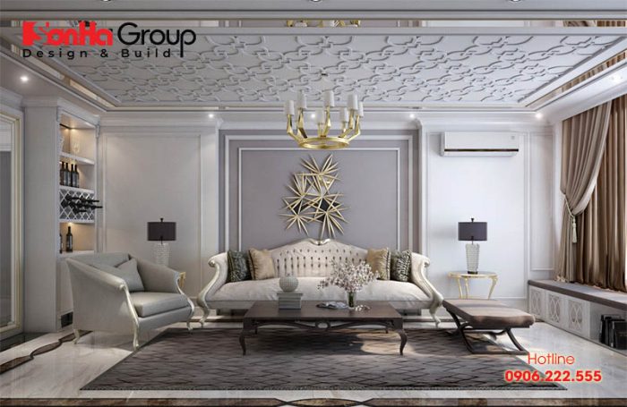 Phương án thiết kế nội thất phòng khách dành cho biệt thự phong cách Pháp cực sang