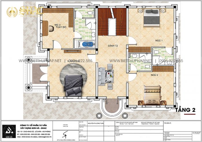 4 Bản vẽ tầng 2 biệt thự tân cổ điển mặt tiền 9,66m tại hải phòng sh btcd 0067